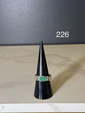 Gucci Silver Ring with Green Enamel Medallion